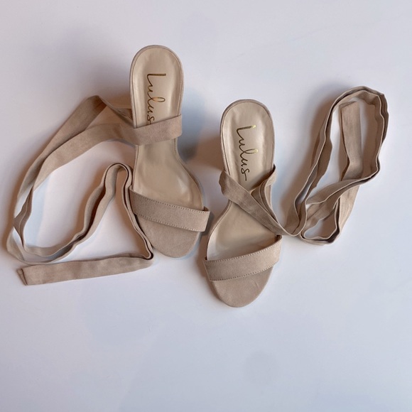 Alta Light Nude Suede Lace-Up Heels - Picture 7 of 8